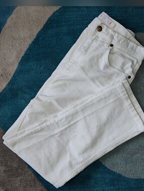 Bill Blass Corduroy White Stretch Petite Jeans Rhinestone Button Size 8P